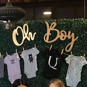 Oh Boy gold hang painted custom wooden wall baby shower sign kids room decor